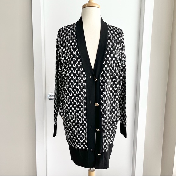 Marina Rinaldi V-Neck Mabel Cardigan black and white print size M - Picture 2 of 14